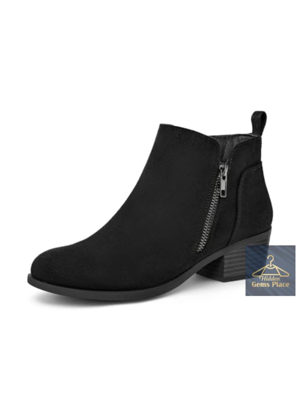 Women's Suede Ankle Boots, Chunky Low Heel, Block Heel, Side Zipper